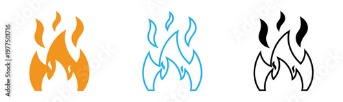 Stylized fire icons orange and blue flames against a black background