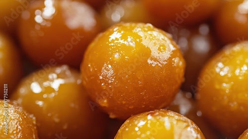 Golden brown gulab jamun texture close up