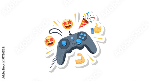 gaming controller with fun emoticon icons around