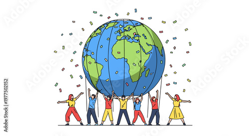 People from different cultures holding up the Earth together in unity and cooperation