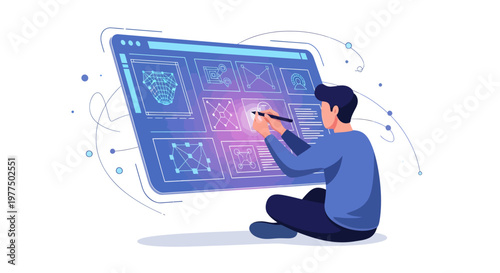 Man interacting with futuristic digital interface technology