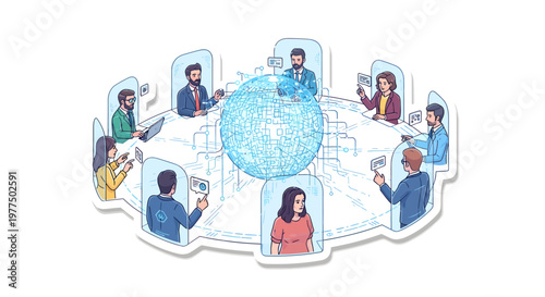 Diverse people in video conference with globe on screen