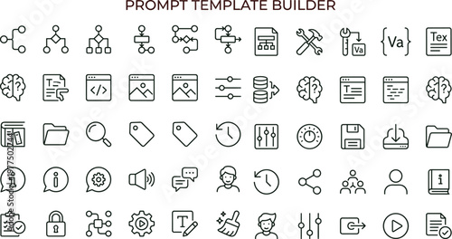 Prompt template builder outline vector icon set for workflow configuration dashboards interfaces documentation automation and digital technology applications