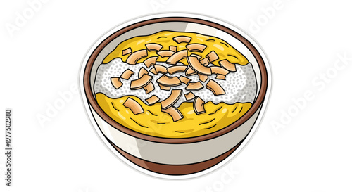 delicious dessert bowl with nuts and cream topping