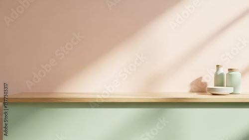 Wallpaper Mural Modern kitchen table with ceramic dishes and bottles Torontodigital.ca