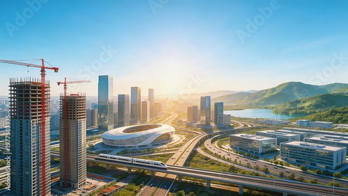 Modern Urban Development at Sunrise