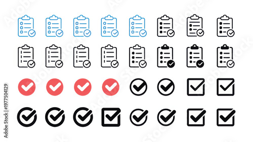 Assortment of checklist and checkmark with subtle variations keywords: checklist, clipboard, task list, to-do, check mark