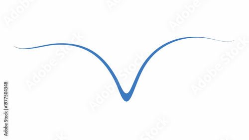 A blue curved line forms a V-shape against a white background with a minimalist composition.
