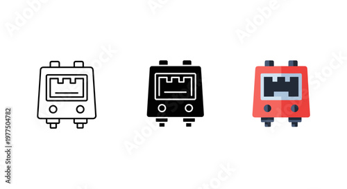 usb connector icons in line, white, black, and red