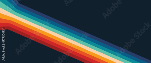 Abstract colorful 70s background vector. Vintage retro style wallpaper with lines, rainbow wavy stripes. 1970 color illustration design suitable for poster, banner, decorative, wall art.