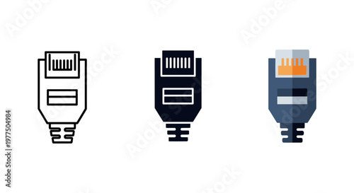 RJ45 Ethernet cable connectors in black, white, and color