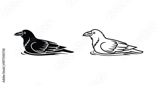 BlackAndWhiteCrowIllustrationsSEOTemplate Vector