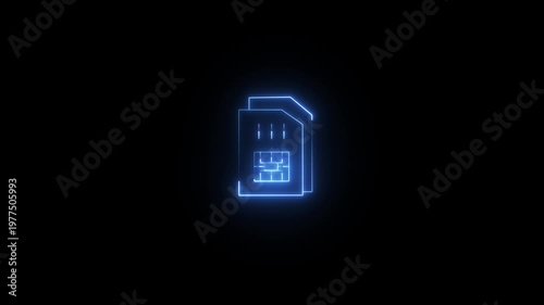 Sim Card neon sign appears as an animated neon icon on a black background phone sim card icon. 4k videos