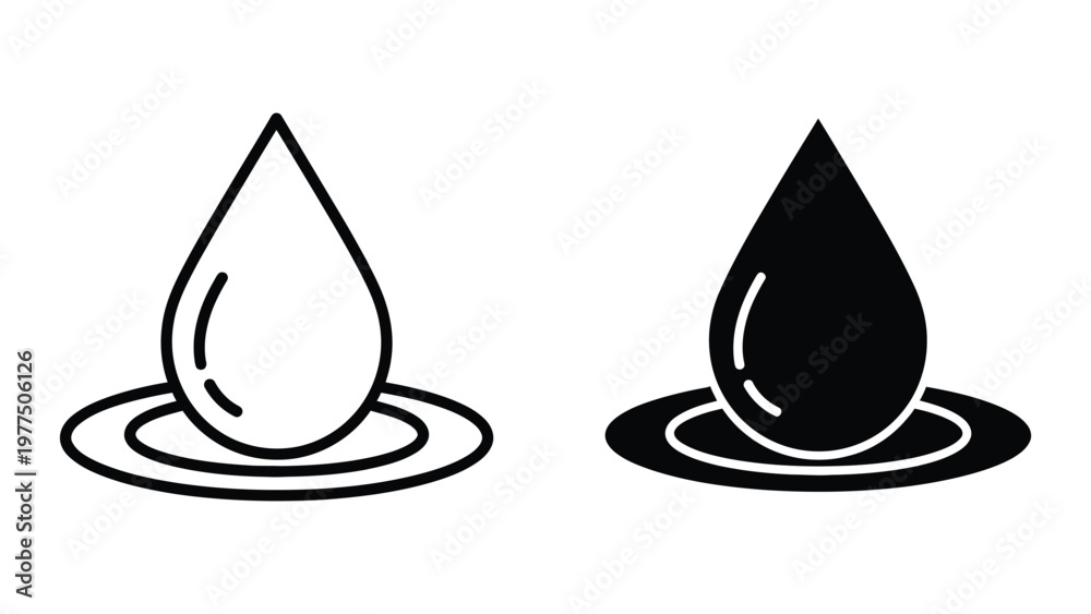Fototapeta premium Contrasting water droplet illustrations with different shading and line styles