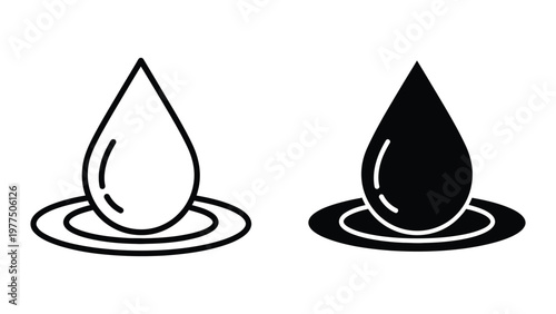 Contrasting water droplet illustrations with different shading and line styles