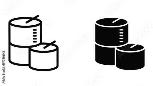 Contrast between empty and full cylindrical storage containers with lids
