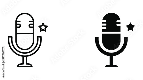 Contrast between animated and classic microphone icons with star accents