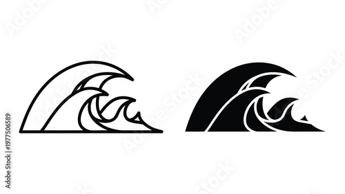 Comparison of stylized wave illustrations with varying line weights and shading techniques