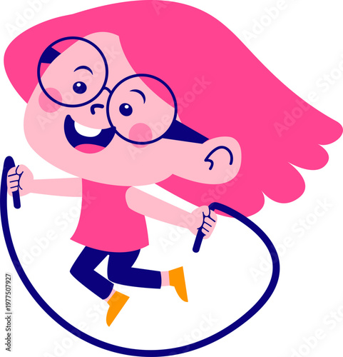 playful kids illusrtration on playground.  playing jump rope