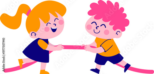 playful kids illusrtration on playground. playing tug of war