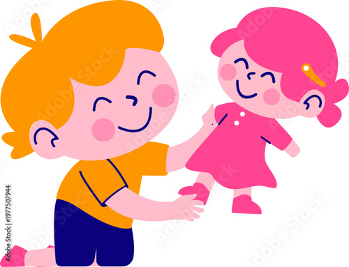 playful kids illusrtration on playground. playing with dolls