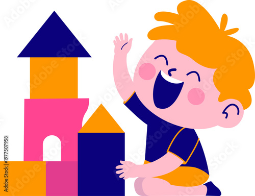 playful kids illusrtration on playground. building a playhouse