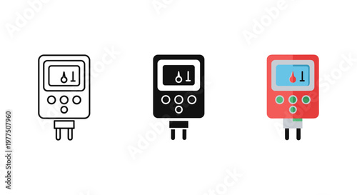 electricity meter icons in white, black, and red