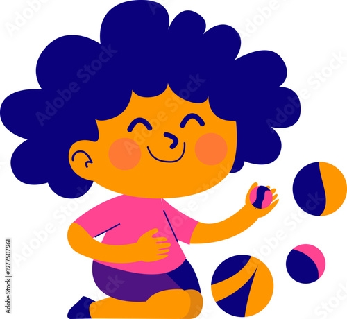 playful kids illusrtration on playground. play small ball