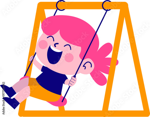 playful kids illusrtration on playground. play swing