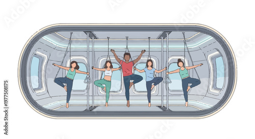 yoga on airplane people exercising in flight cabin