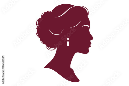 Elegant silhouette of a woman's profile in deep crimson tones