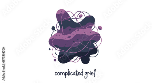 Mental health concept, complicated grief, abstract illustration, purple black swirl