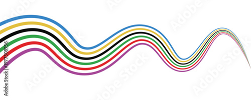 abstract wavy stripes with the colors of Paris Olympics games 2025 . vector illustration