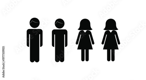 Tableau sur toile Four simple black silhouettes of people two male and two female stand in a row