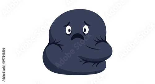 Angry poop emoji, cartoon poop face, dark blue emoticon, vector illustration