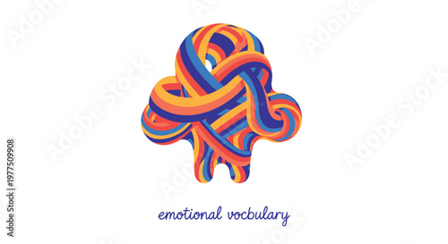 Colorful emotional vocabulary, abstract knot typography, vector illustration, modern design elements