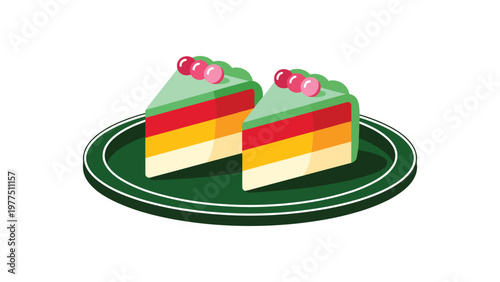 Rainbow cake slices on plate illustration colorful layered dessert pastry concept sweet food celebration bakery treat vibrant flat vector design isolated