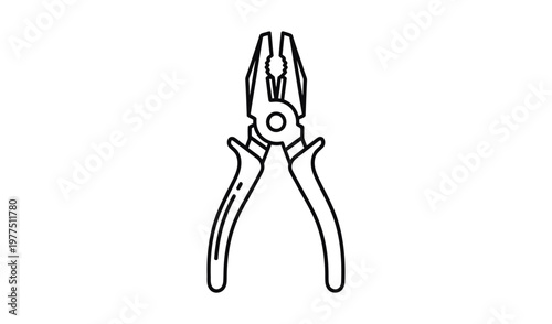 Line drawing of needle nose pliers on a white background for diy or tool related concepts and ideas