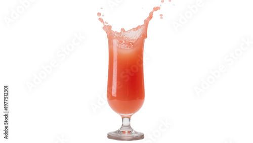 Red liquid splashing out of a tall hurricane glass, isolated on transparent background