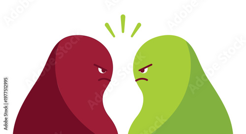 angry, conflict, disagreement, emotional, illustration, vector, red and green characters, opposing, argument
