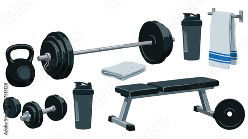 Gym equipment for workout and fitness vector.
