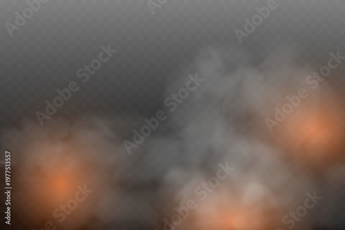 Bilde på lerret Dense smoke and glowing embers rising from multiple combustion sources