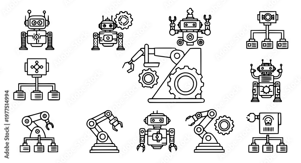 Fototapeta premium Automation Robotics Vector with Bots Gears and Smart Systems
