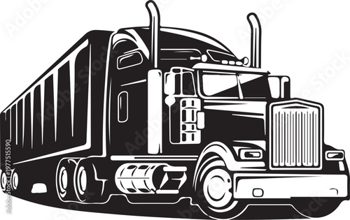 PrintBlack Vector Kenworth Semi Truck with Flatbed Trailer