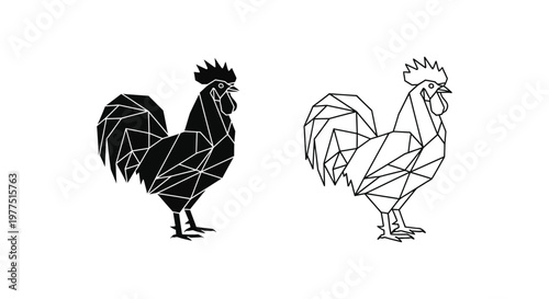 Geometric Rooster Polyhedral Art Design Vector