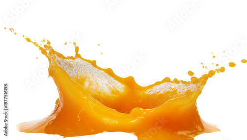 Orange juice splash with droplets, isolated on transparent background