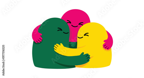 Colorful hugs, friendship icons, emotional support, solidarity symbols, vector illustrations