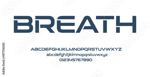 A modern font design displaying the alphabet and numbers on a clean white background