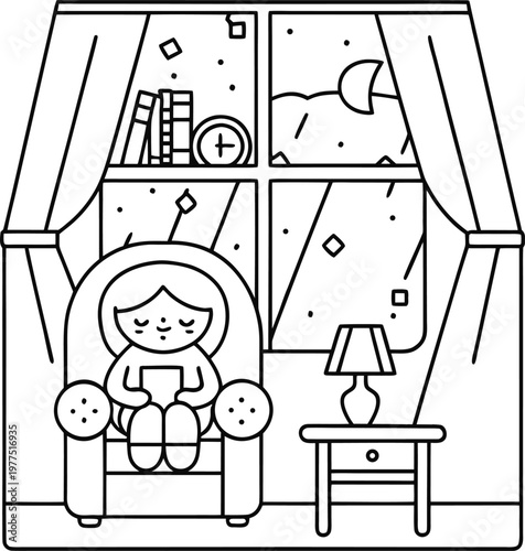 A child sitting in a cozy tent reading a book at night