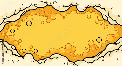 Cartoon Beer Foam and Golden Bubbles Frame Vector Background